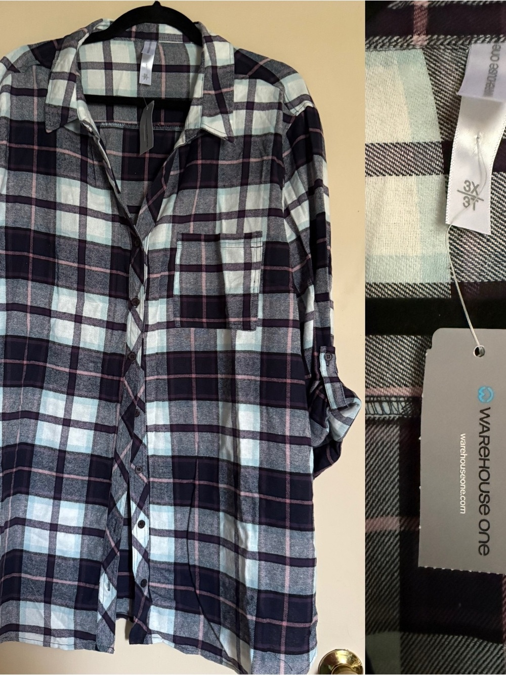 Warehouse Women’s Purple, Light Blue & Pink Plaid Button-Up Shirt